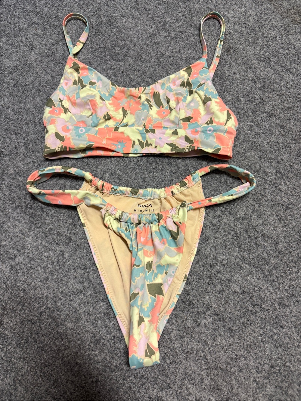 RVCA Pastel Floral Two-Piece Bikini - Coral, Mint, Light Blue